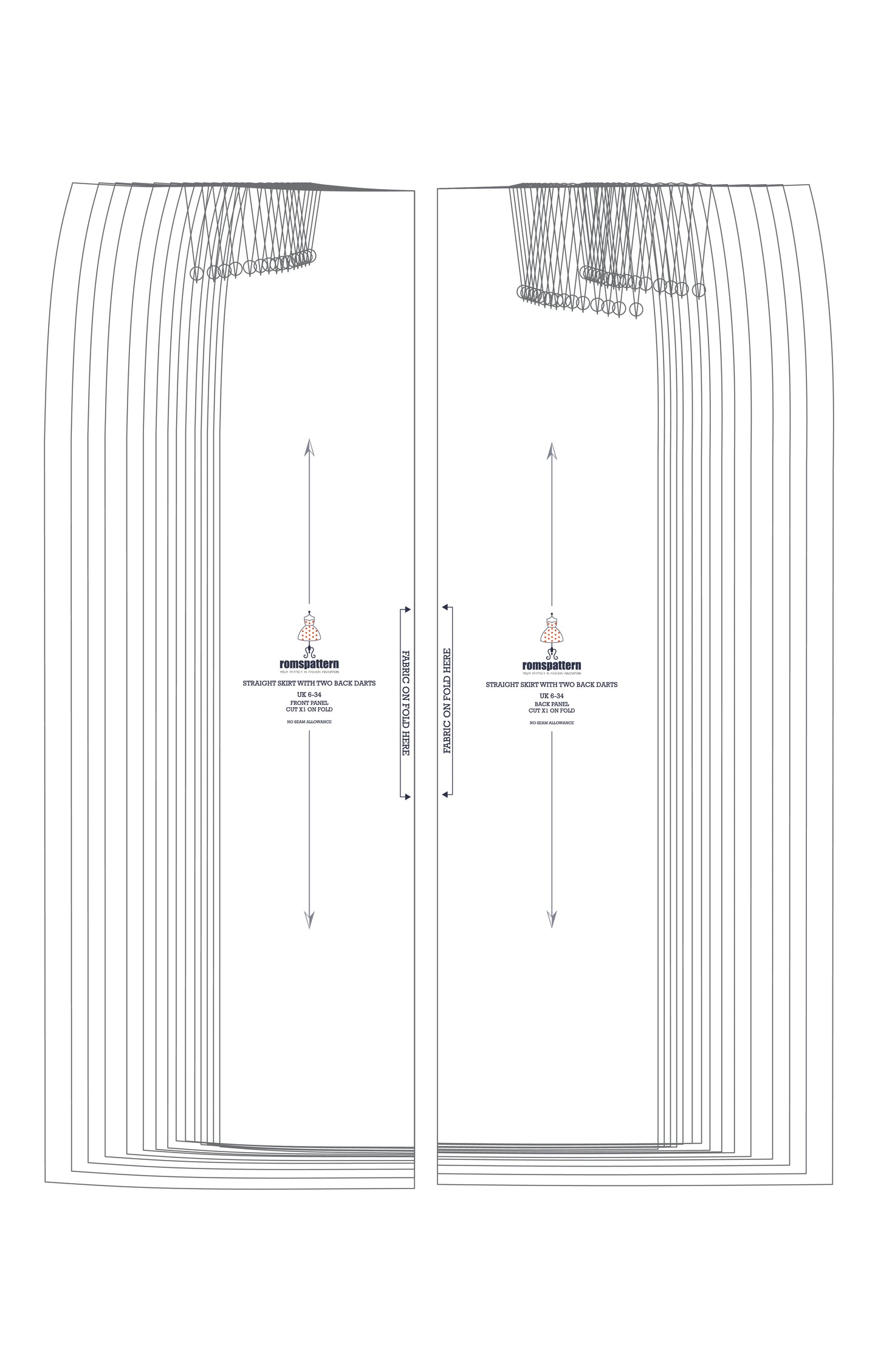 Straight Skirt with Two Back Darts Pattern Block