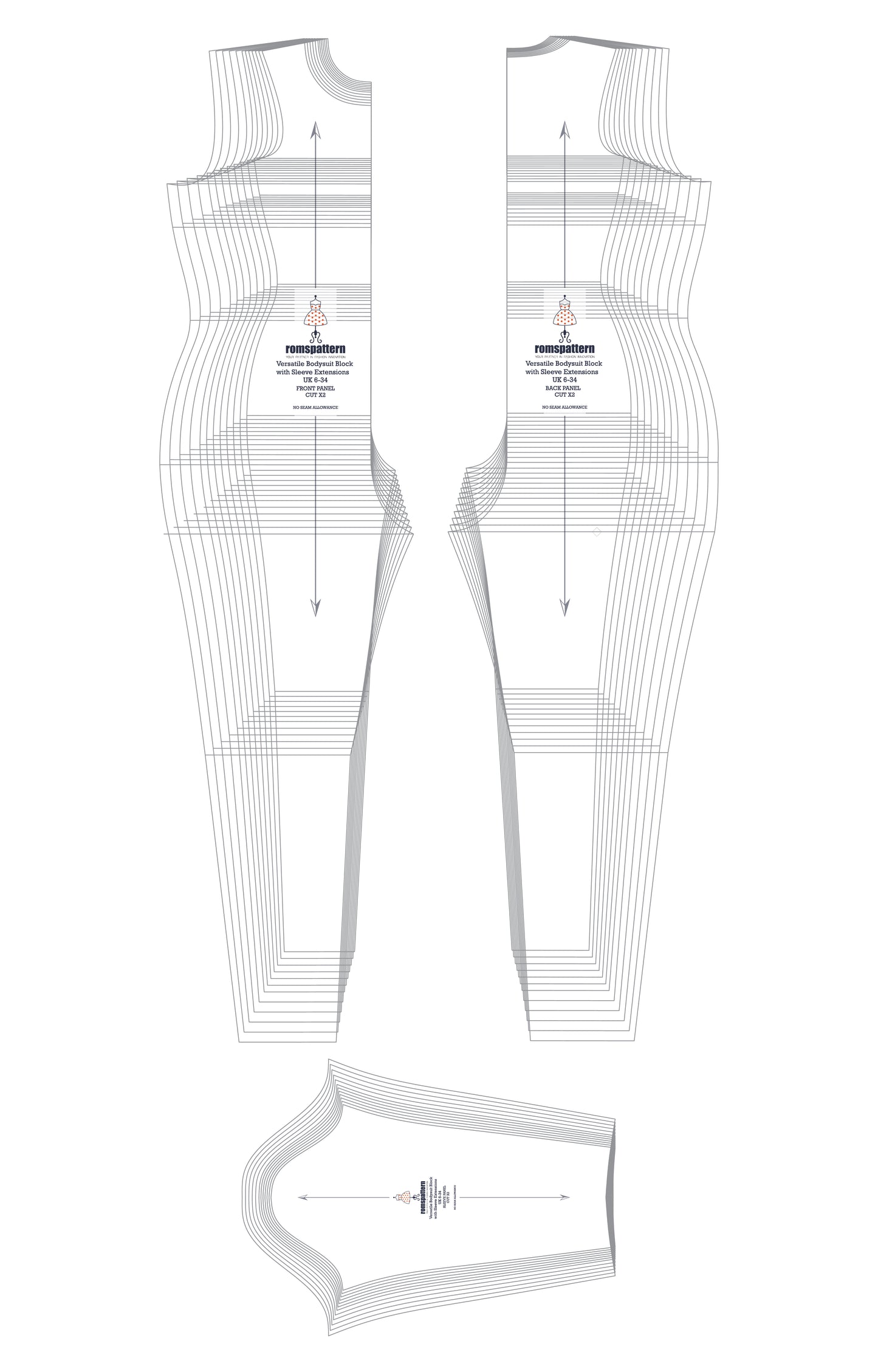 Versatile Bodysuit Block with Sleeve Extensions Sewing Pattern