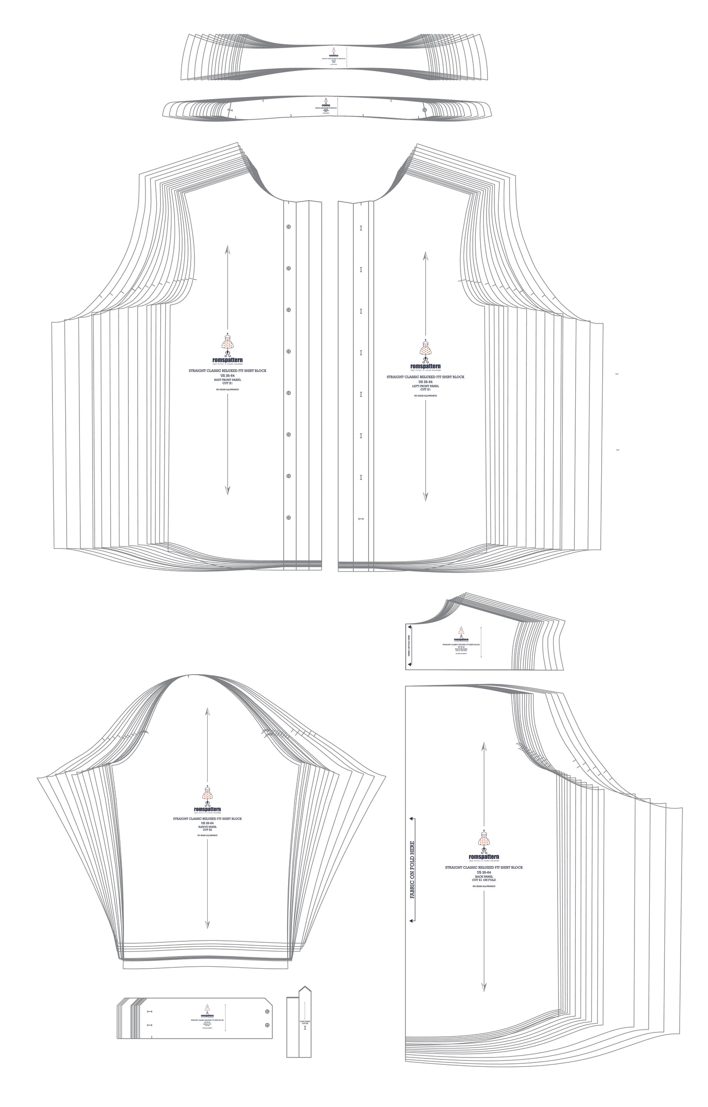 Men's Classic Fit Shirt Block Sewing Pattern | Sizes US 35-68 |