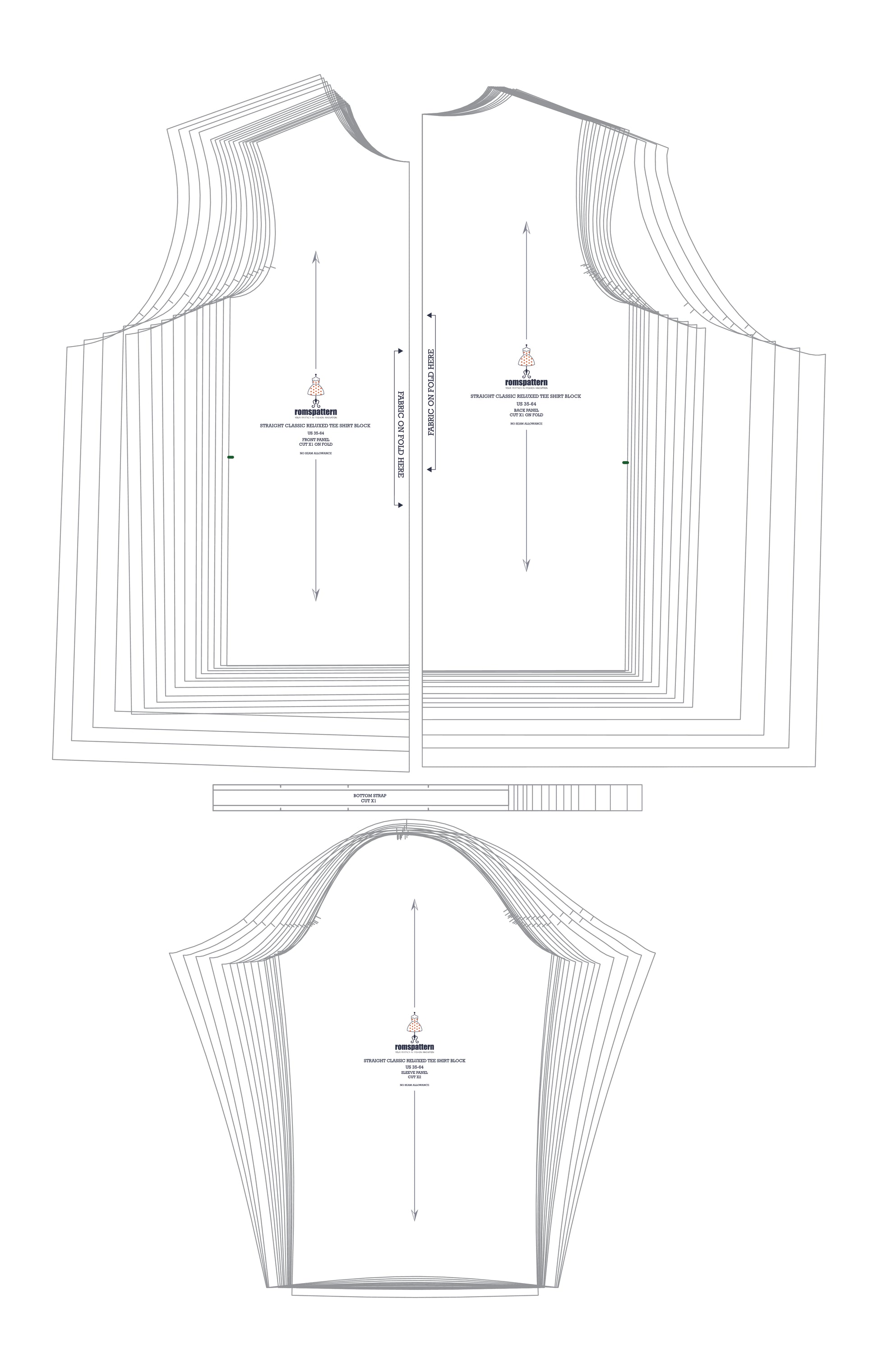 Mens Classic Fit T-Shirt Block Sewing Pattern
