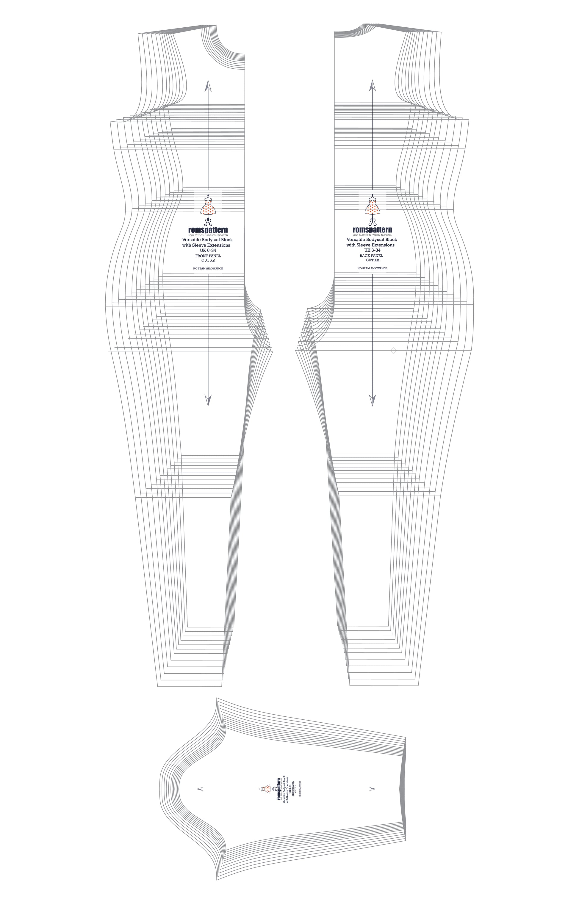 Versatile Bodysuit Block with Sleeve Extensions Sewing Pattern