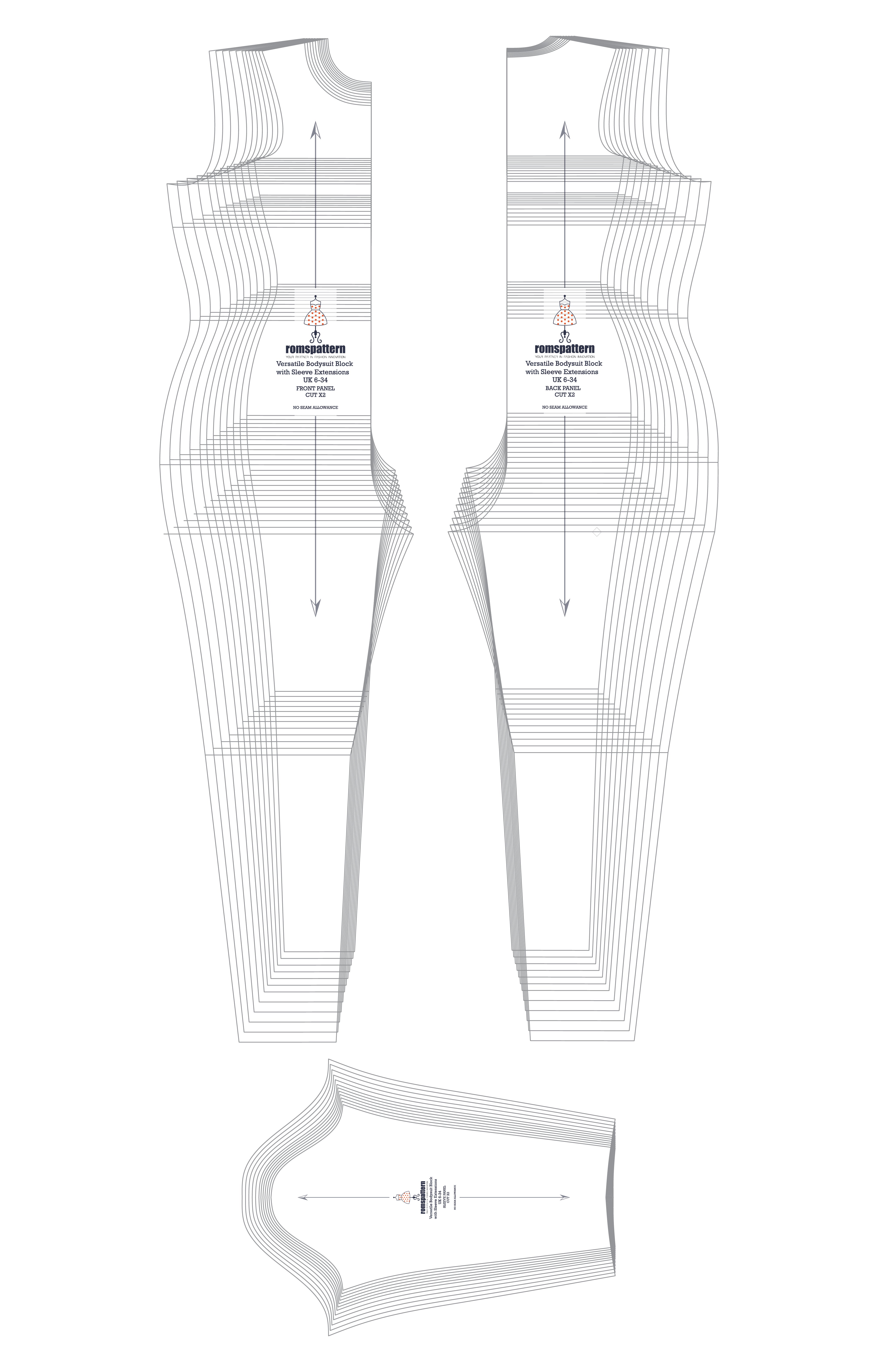 Versatile Bodysuit Block with Sleeve Extensions Sewing Pattern